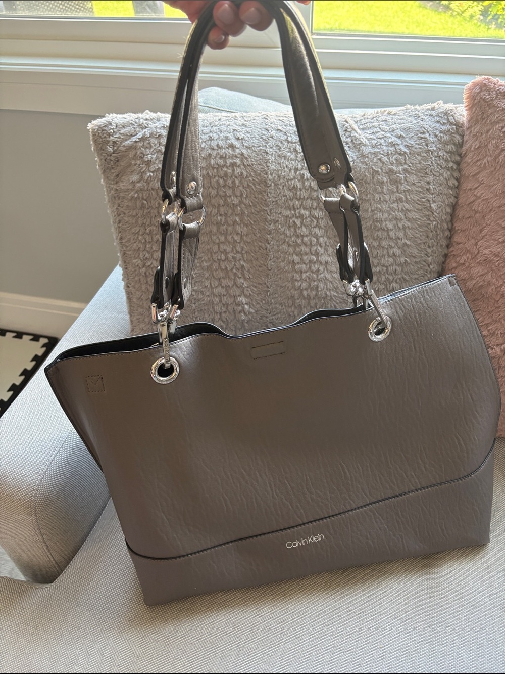 Calvin Klein Taupe-Gray Tote with Silver Hardware